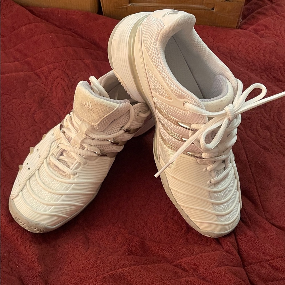 Women sz 7 ADIDAS Barricade white / gray Classic Trainers Sneakers Tennis Shoes.